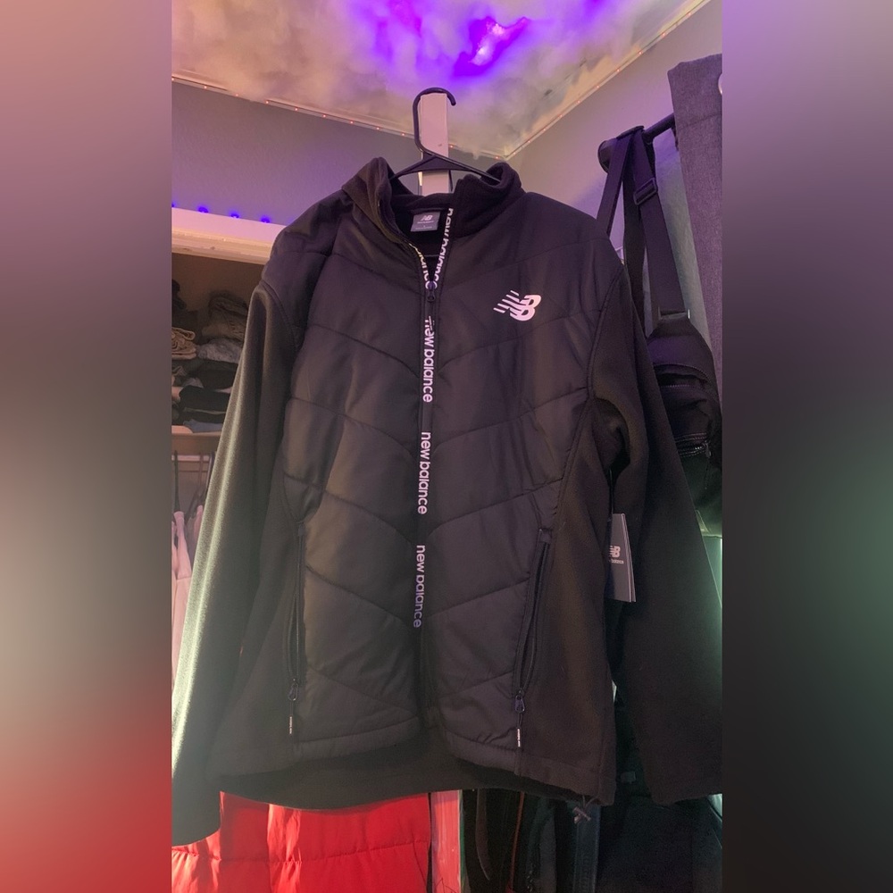 New Balance Black Hooded Zip Jacket with Logo Trim